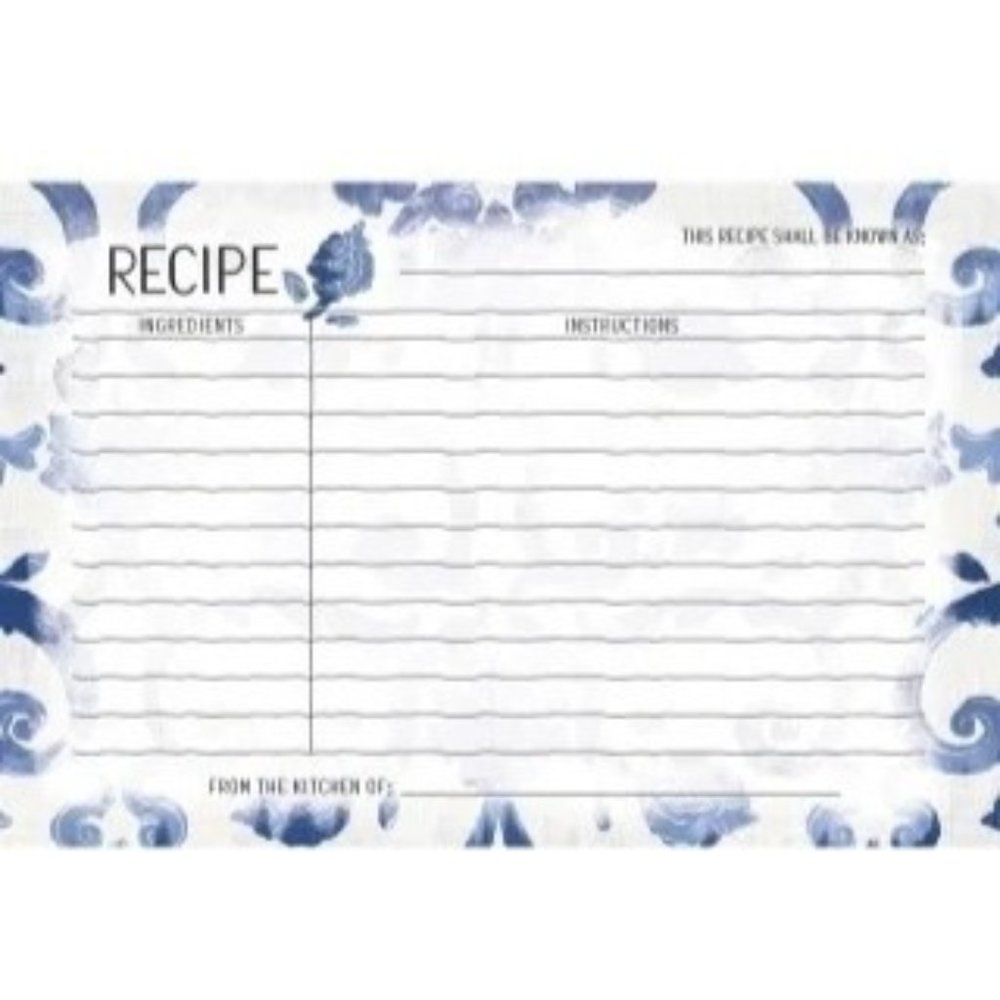 LANG "PATINA VIE" RECIPE CARDS #36 Lined Double Sided COBALT Blue White NIP